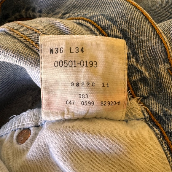 Levis 501xx 36 x 34 Button Fly Made in Mexico Mens Jeans WPL 423 Blue Fade VTG - Picture 7 of 9